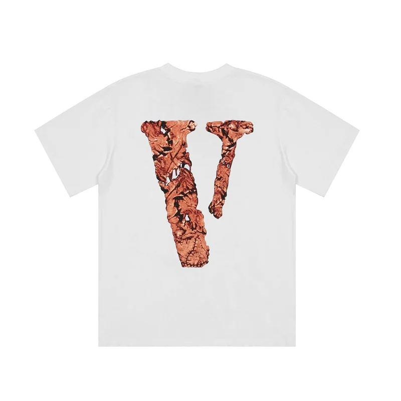 Фото Футболка Vlone мужская с коротким рукавом, модная брендовая тенниска с изображением призрака зомби, майка с V-образным вырезом, лето №3