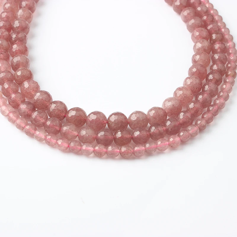 

6/8/10/12mm 5A Natural Faceted Strawberry Quartzs Crystal Beads Round Loose Spacer For Jewelry Making DIY Bracelet Necklace 15"