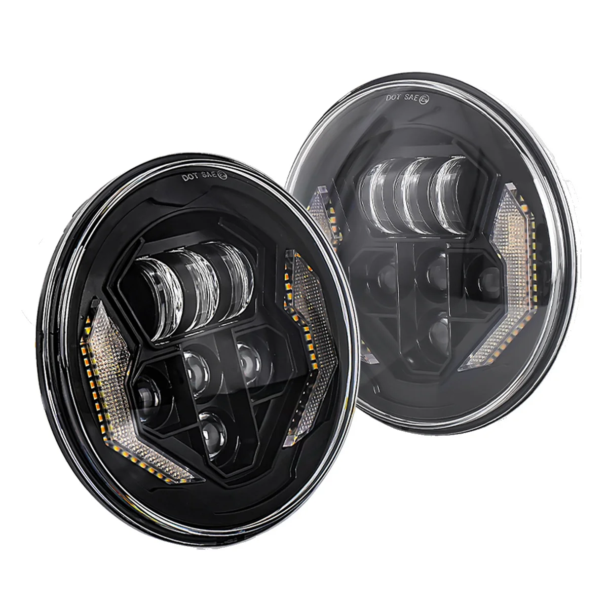 

7 Inch LED Headlights 1 Set with High Low Beam White DRL Amber Turn Signal for -Jeep-Wrangler JK TJ CJ LJ