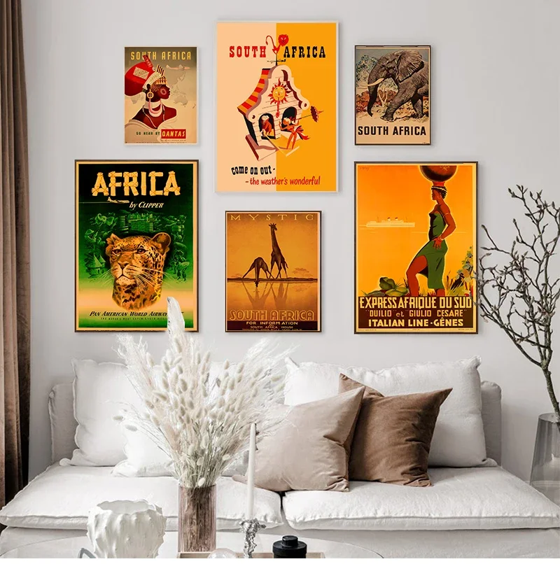 Винтажные настенные картины постеры из крафт-бумаги с покрытием наклейки