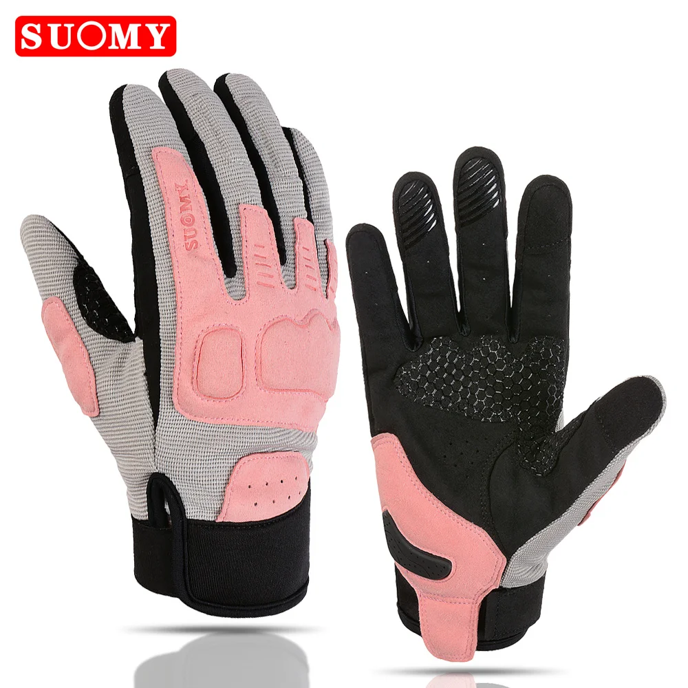 SUOMY Дышащие Мотоциклетные Перчатки Унисекс Розовые Летние С Сенсорным Экраном