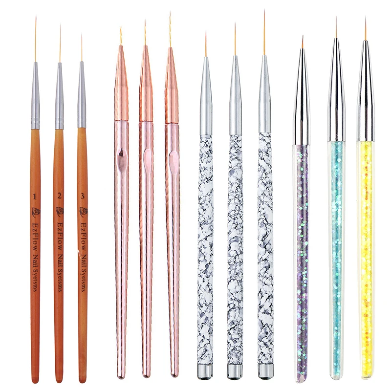3pcs/Set Nail Art Acrylic French Stripe Nail Art Liner 3D Tips Manicure Ultra-slim Line Drawing Pen UV Gel Brushes Painting Tool