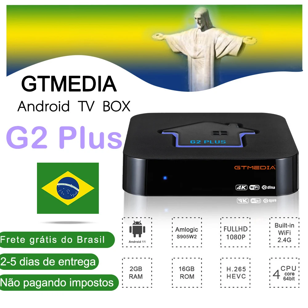 Caixa de tv Gtmedia Mais Android 4k Hdcp1.4 – 2.2 2g 16g Wifi Google Elenco Netflix Brasil Media Player M3u Amlogic S905w2 g2 11