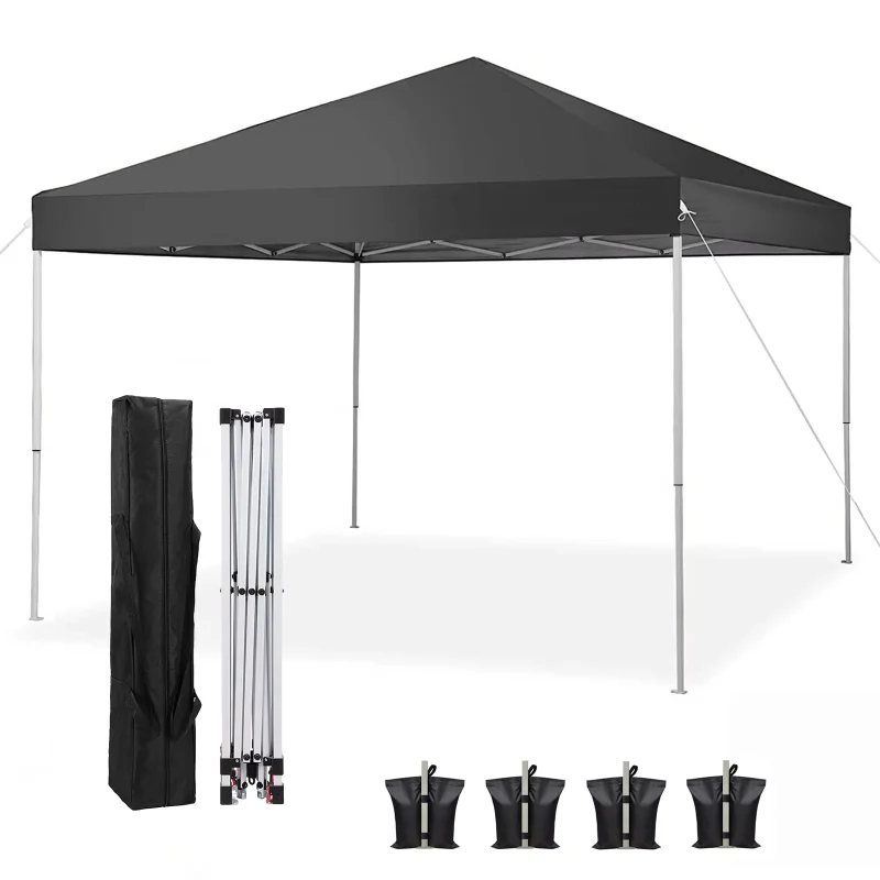 SUIFT 10x10  Canopy Tent Instant Folding Canopy with 4 Weight Sandbags, Blackparty tent  shed  pergola