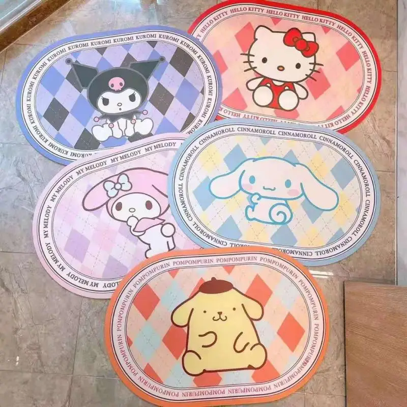 

Kawaii Sanrio, Hello Kitty Melody Kuromi Series аниме диатомная грязевая впитывающая подставка для ног для ванной комнаты, двери, Настенный Коврик для туалета