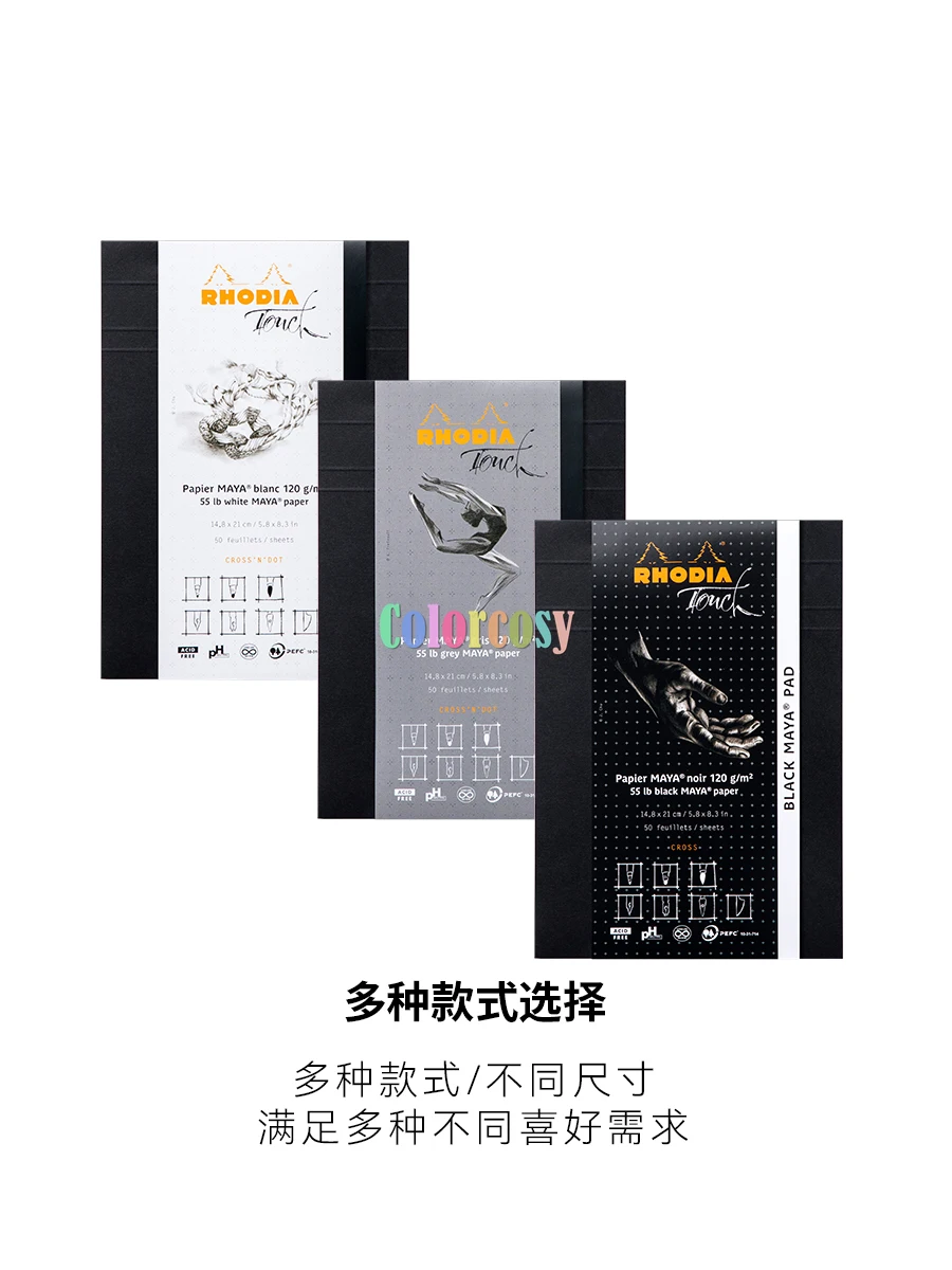 Rhodia Touch Staplebound Cross-N-Dot Notebook A4/A5 Black/Grey Maya Pad Calligrapher NoteBook 50 Microperforated Sheets |