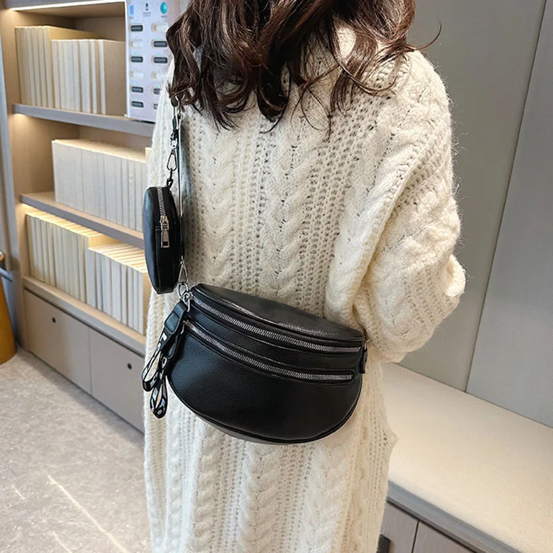 New Wide Strap Crossbody Bag For Women Soft Leather Women's Messenger Bags Large Ladies Sling Saddle Bags Female Shoulder Bag