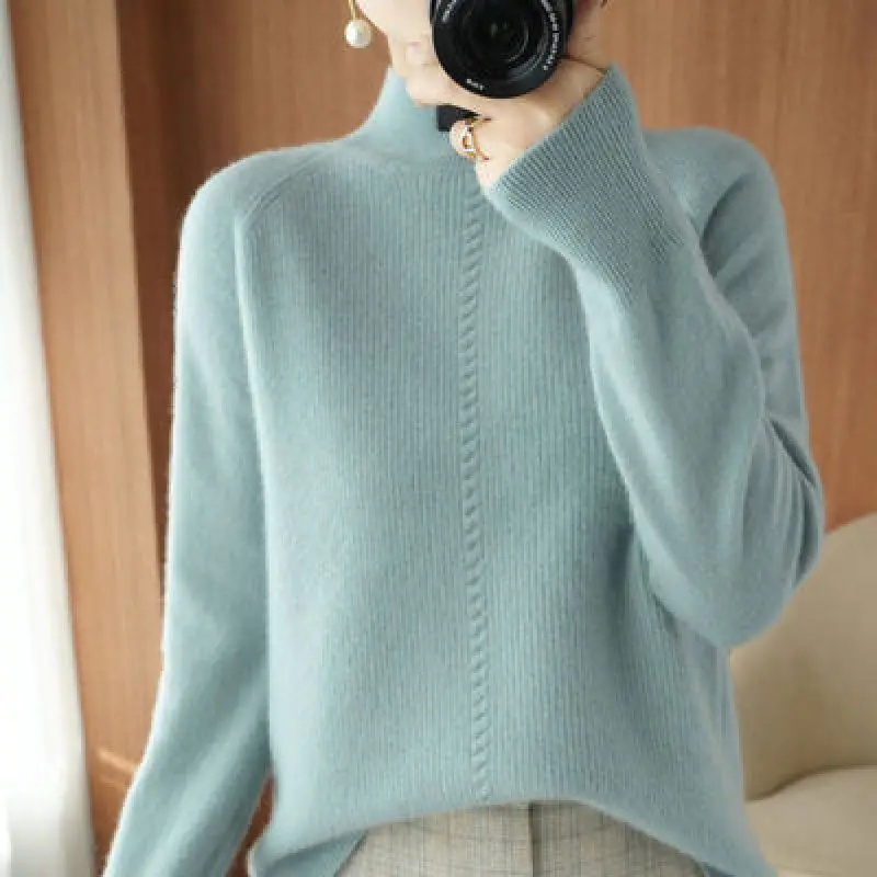 

Autumn and Winter Sweaters Women's 2021 Half High Collar Bottoms Loose Outer Wear Thickened Versatile Knitwear Casual Party