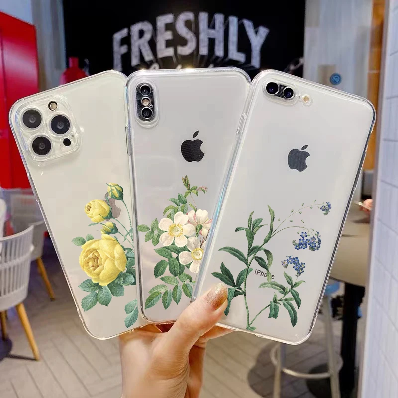 

Simple Flowers Phone Case For iPhone 13 12 Pro Max Mini 11 Pro X XR XS Max 6 6S 7 8 Plus Coque Full Protection Shell Cover TPU