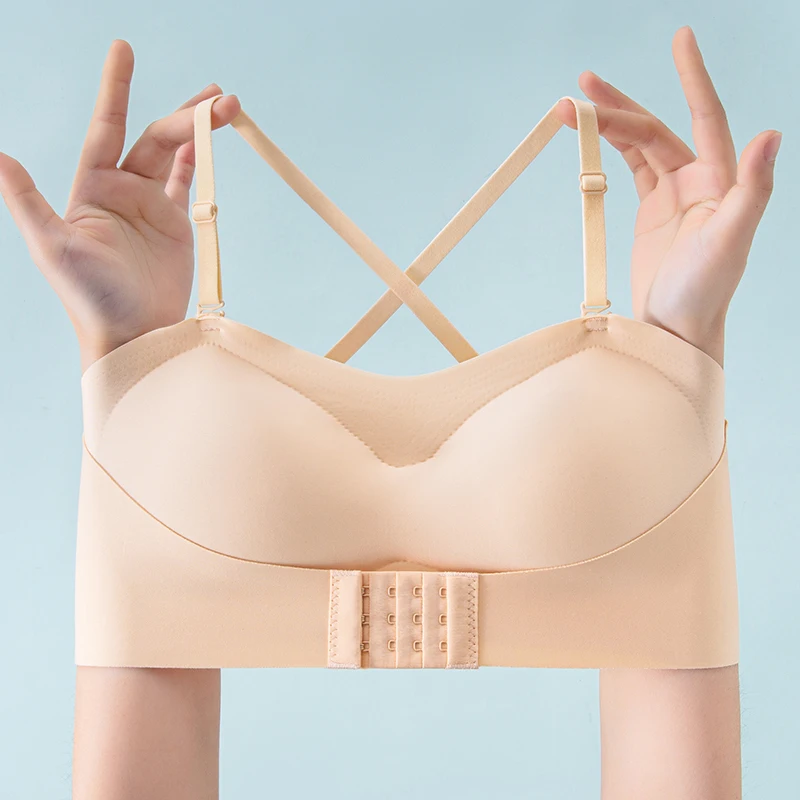 2pcs/set  Women Underwear No Trace Strapless Thin Section Gather Special Non-slip Can't Fall Tube Top No Steel Ring Sexy Bra