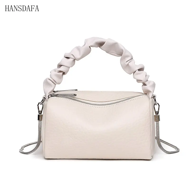 

2023 Cow Leather Chain Women Shoulder Crossbody Bags Luxury Genuine Leather Ladies Smal Tote Sac Ladies Pleated Handbags