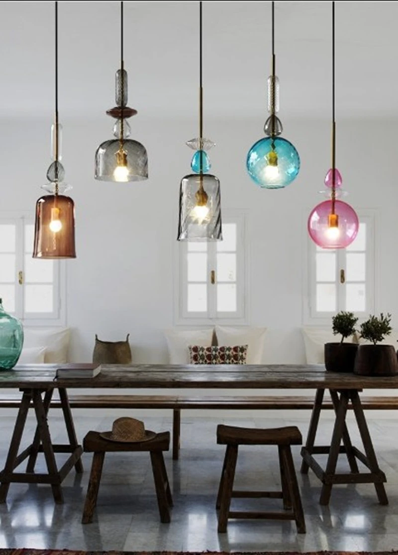 

2022 New Colorful Simple Lovely Cute Modern Nordic Blue Grey Pink Glass Table Island Dinning Kitchen Pendant Light Chandelier