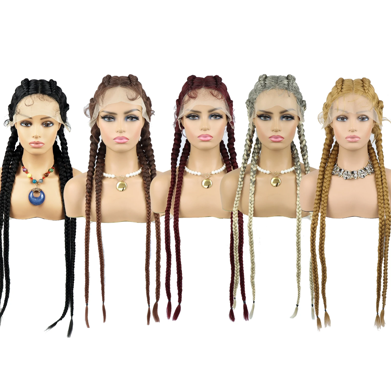 Synthetic Lace Front Dutch Twins Braids Wig With Baby Hair Black Mixed 27# Brown 100% Hand-Braided 4 Dutch Braids Wigs for Women