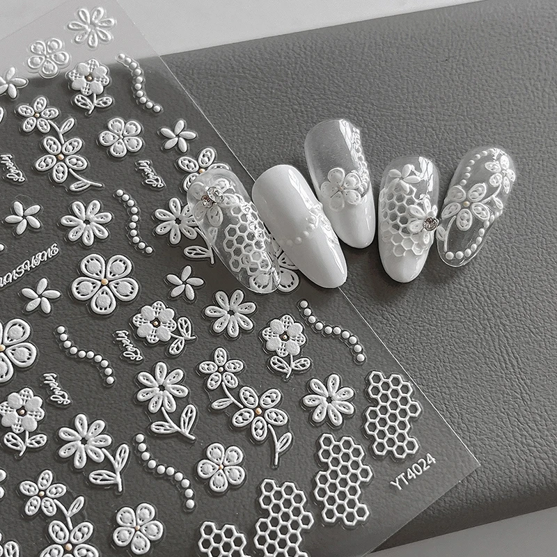 Маленькие белые цветочные наклейки для ногтей жемчужные сотовые цветы полая