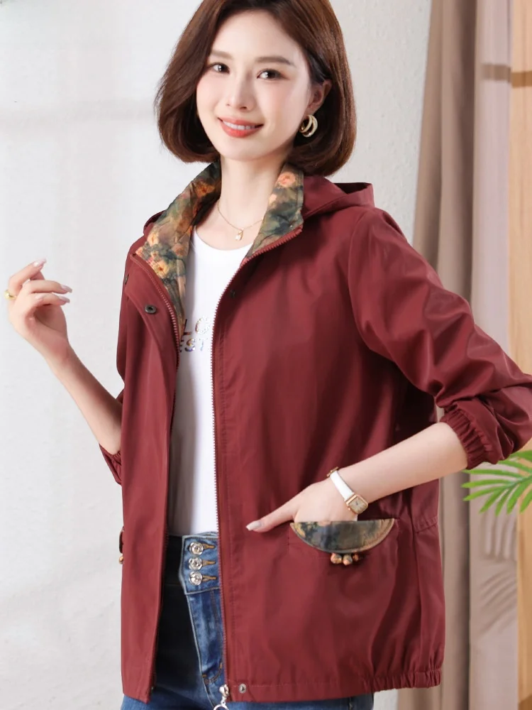 Middle-Aged Mom Loose Casual Hood Short coat Women 2024 Spring and Autumn New Small Temperament Younger Jacket