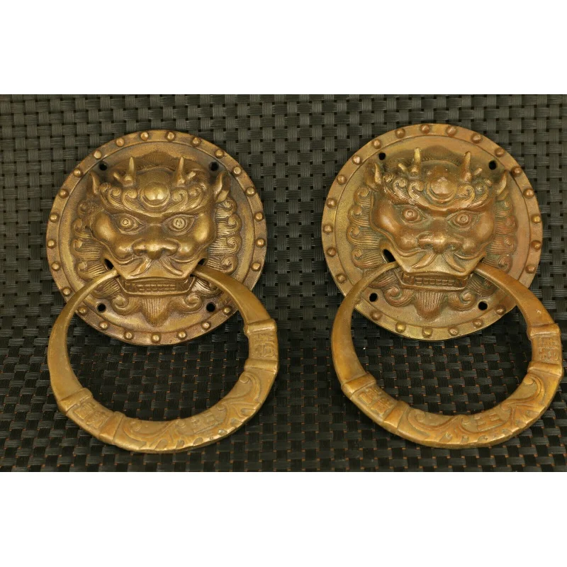 

Pair big Chinese bronze dragon statue figure noble door button decoration