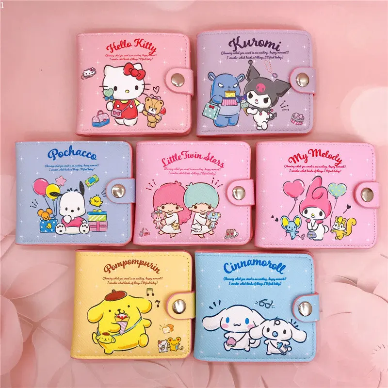 Kawaii Hello Kitty Cinnamoroll My Melody Kuromi Sanrios New Pu Casual Money Bag Coin Purse Card Holder Wallet With Buttons