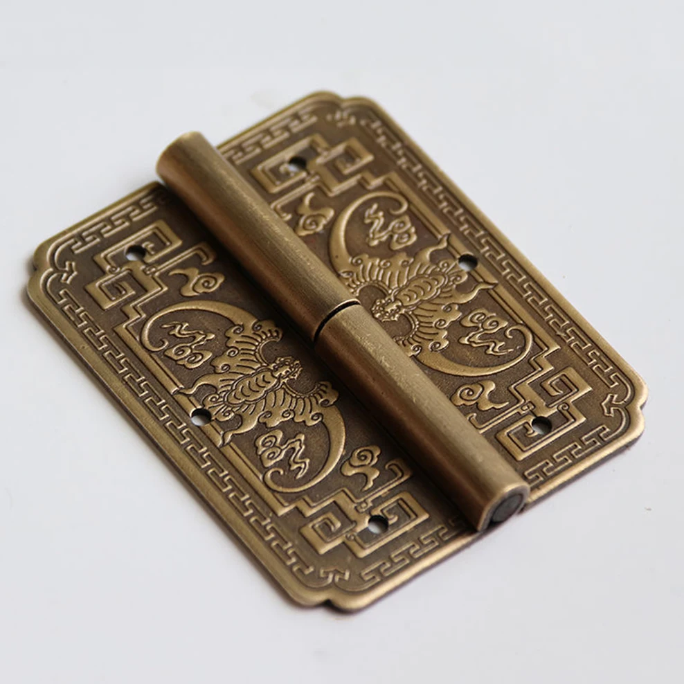 

New Chinese Style Antique Hinge Classical Furniture Accessories Pure Copper Hinge Gift Nails Wardrobe Bookcase Door Bat Hinge
