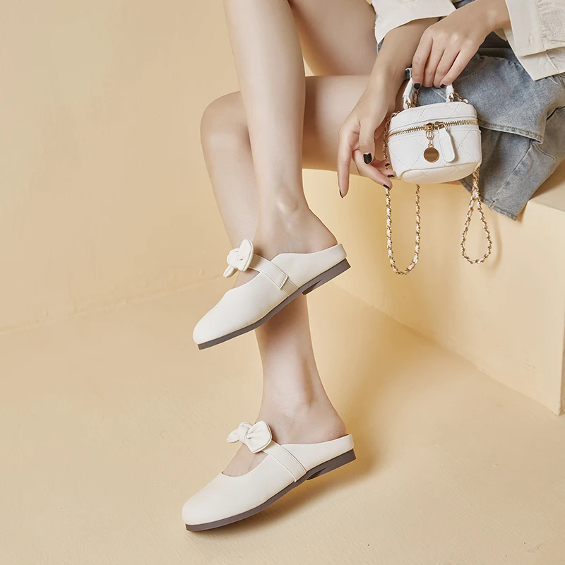 AIYUQI Half Slippers Women Summer 2023 New Fairy Mules Women Outering Fashion Bow Non-slip Loafers Girls