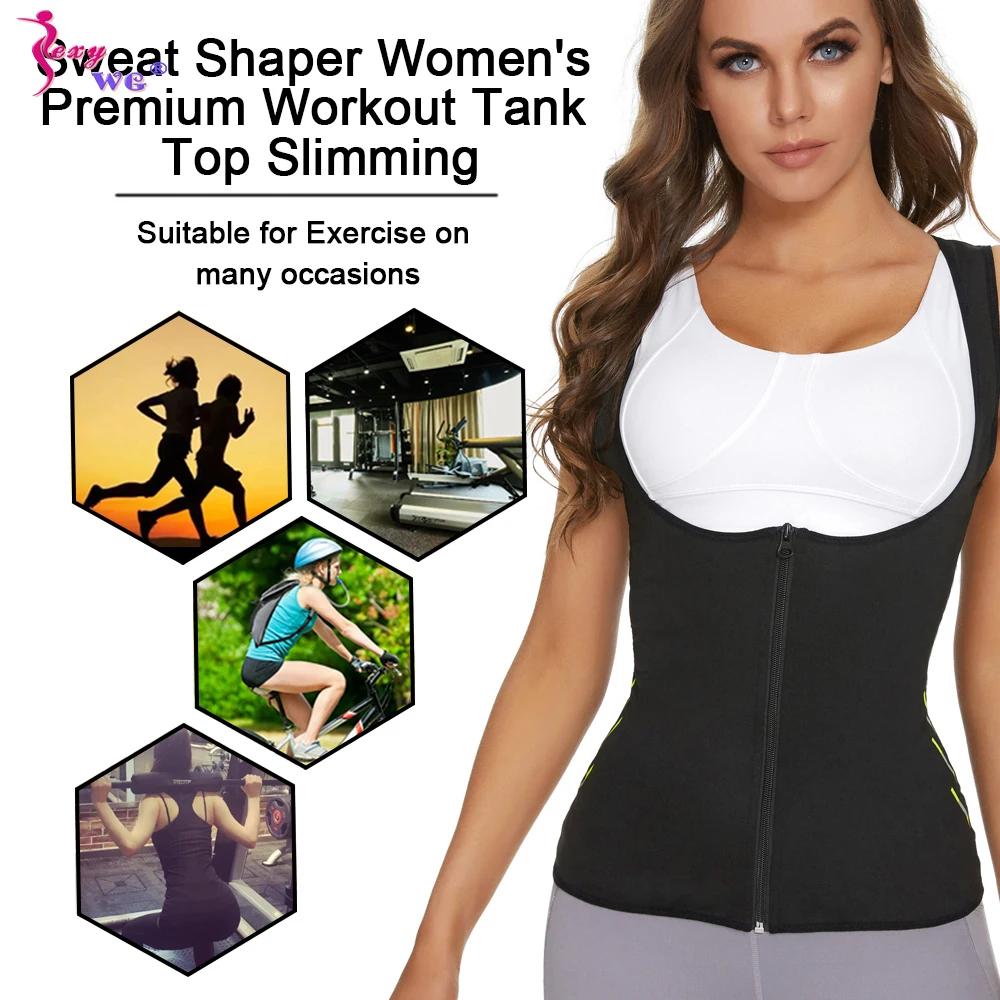 SEXYWG Women Slimming Sauna Shirt Body Shaper Waist Trainer Sweat Corset with Zipper Gym Fitness Tank Top Sport Vest Weight Loss |