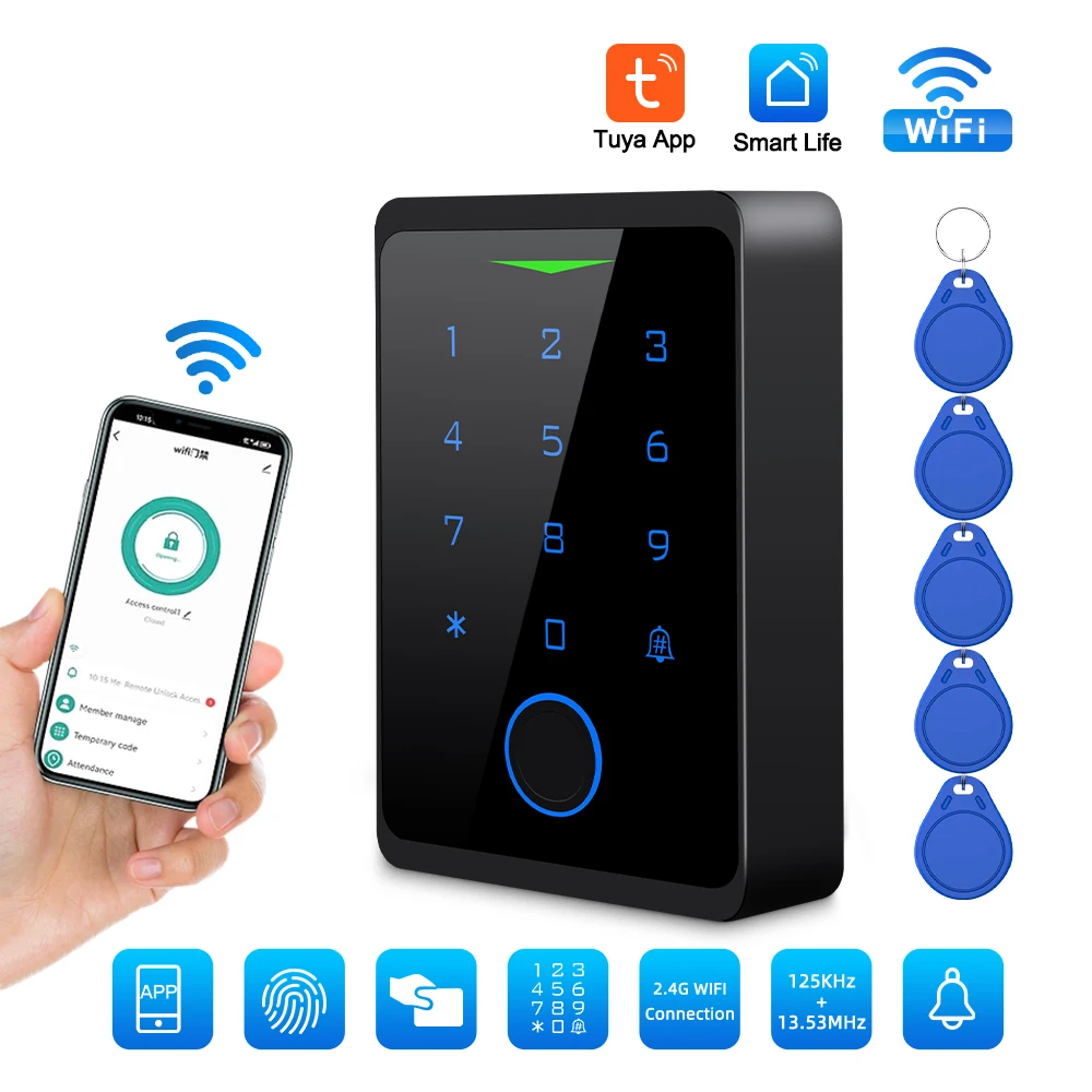 Комплекты систем контроля доступа Elecpow Tuya 2,4G Wi-Fi Водонепроницаемая RFID-клавиатура с отпечатками пальцев Электрический дверной магнитный замок Strike Lock