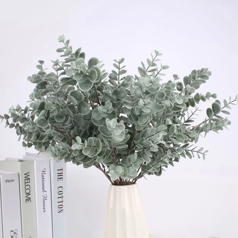 

6 Pack Eucalyptus Stems Artificial Plant Real Touch Decor Faux Plastic Green Plants For Home Wedding Bouquet (7 Forks)
