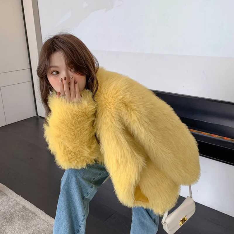 Gentle Luxury Fur Coat For Women Fluffy Furry Faux Fur Jackets Girl Turn-Down Collar Street Outerwear Lady Fashion Warm Overcoat