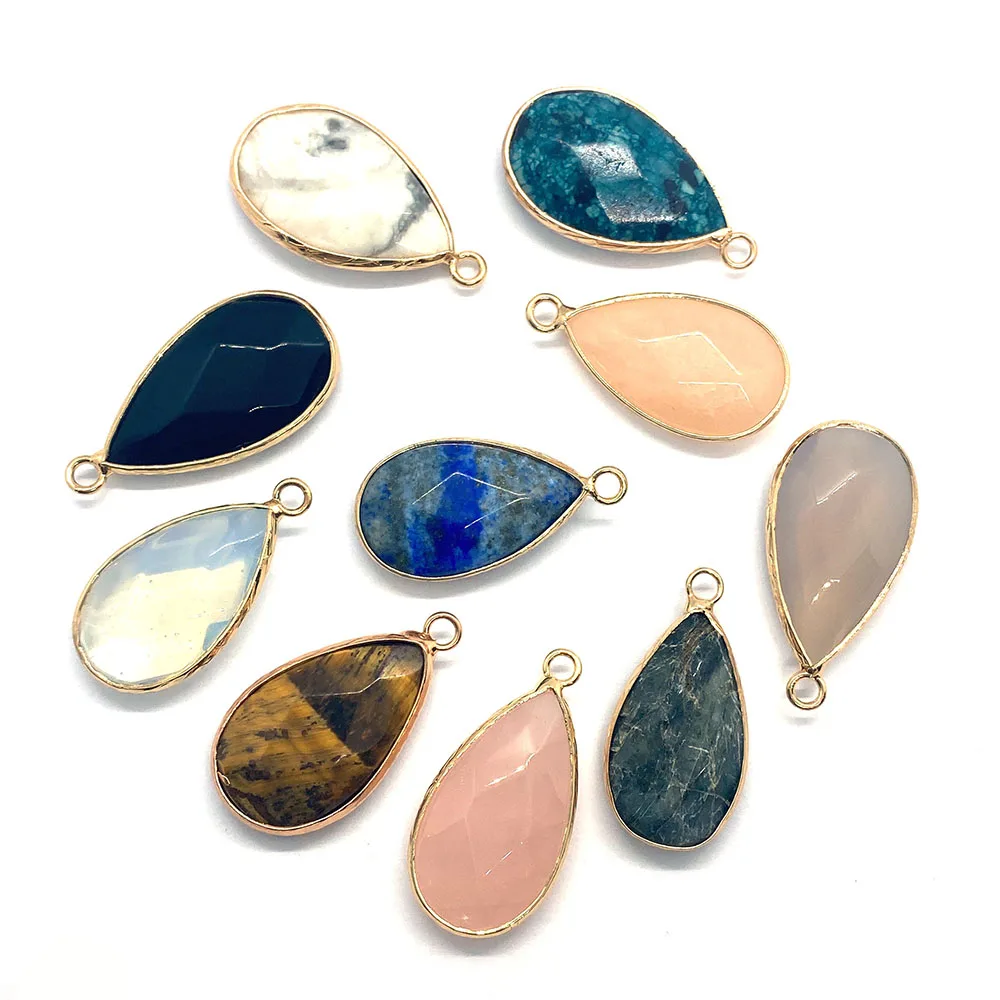 

2pcs Classic Drop Shape Natural Stone Pendant Grey Agate Tiger Eye Opal Faceted Pendant Jewelry Necklace Bracelet Jewelry