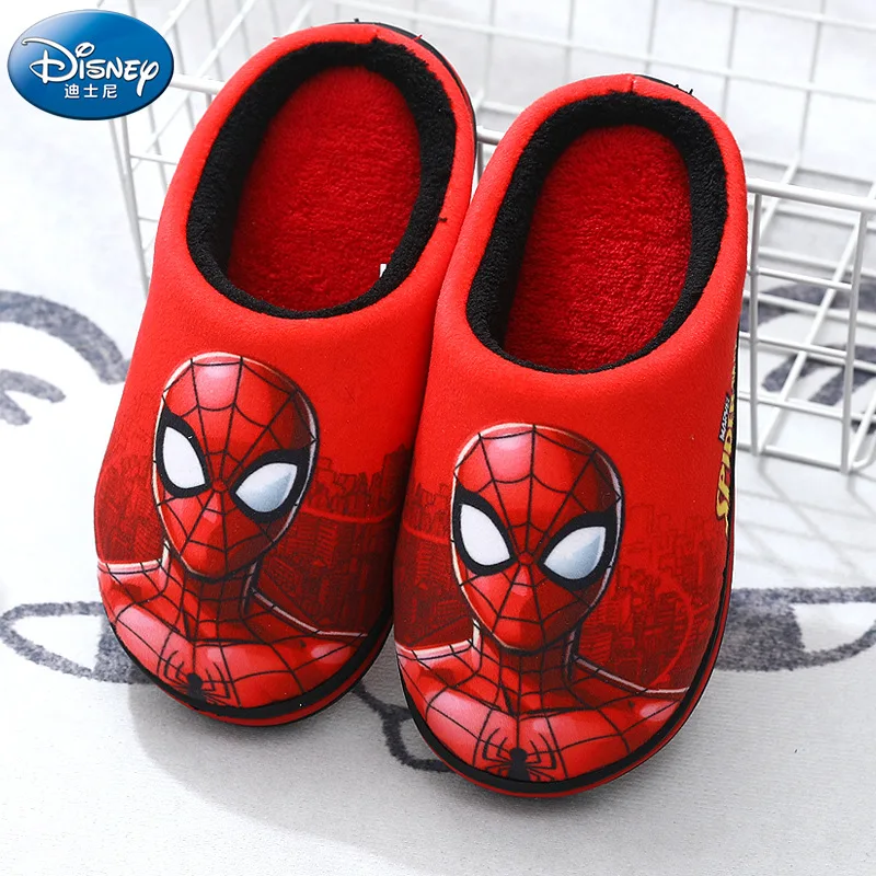 Diseny boys cartoon spider cotton slippers kids Non-slip Hole Winter home warm shoes