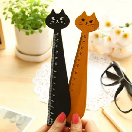 

Cute Cartoon Wood Animal Straight Ruler Gift For Kids School Office Supplies Stationery Black Yellow 15cm Lovely Cat Shape Ruler