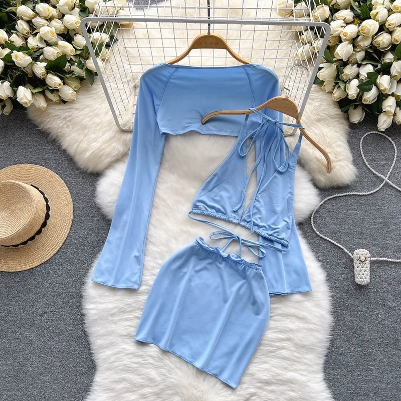 

F GIRLS Gagaok Travel Seaside Vacation Beach Suit Female 2022 New Pure Desire Hot Girl Wear Sexy Fashionable Three-piece Suit