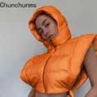 Женский весенний жилет с хлопковой подкладкой 2022, укороченная майка, куртка без рукавов с пышным капюшоном, модная одежда для хлеба, зимнее повседневное пальто