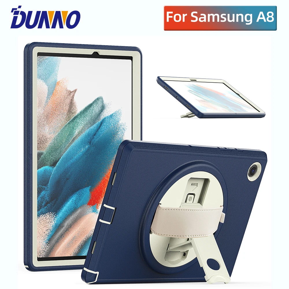 

For Samsung Galaxy Tab A8 Case For Tablet A8 X200 X205 10.5inch 360° Rotatable With Built-in Kickstand & Hand Strap Cover Funda