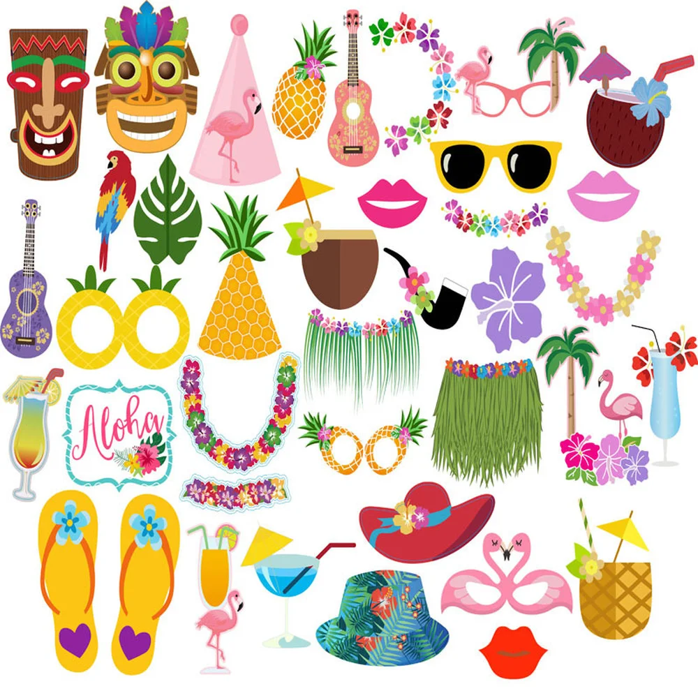 

Hawaiian Photo Booth Props Kit Luau Tropical Beach Summer Party Decorations Wedding Photobooth Kids Birthday Party Favors Supply