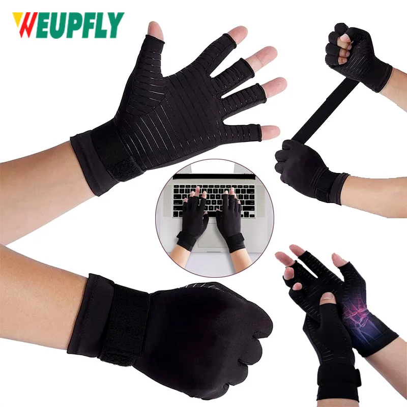 

1 Pair Copper Compression Arthritis Gloves with Strap,Best Copper Infused Glove for Women and Men,Carpal Tunnel, RSI,Tendonitis