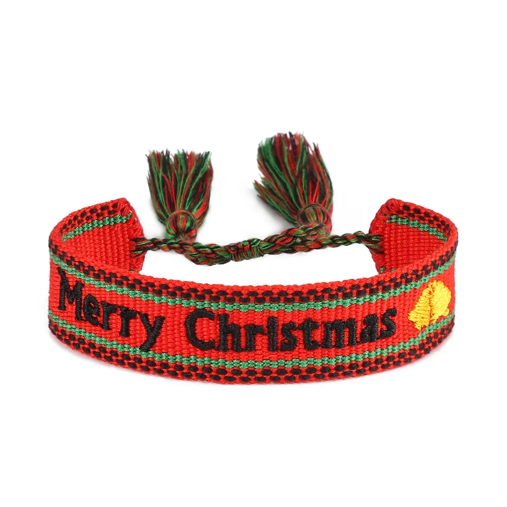 

MERRY CHRISTMAS Fabric Bracelet for Women Ethnic Handmade Braided Tassels Wrap Bracelets Friendship Gift Jewelry