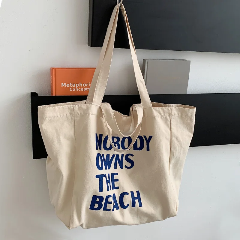 

Canvas shoulder bag women's summer commuting large-capacity canvas bag lazy wind shopping bag