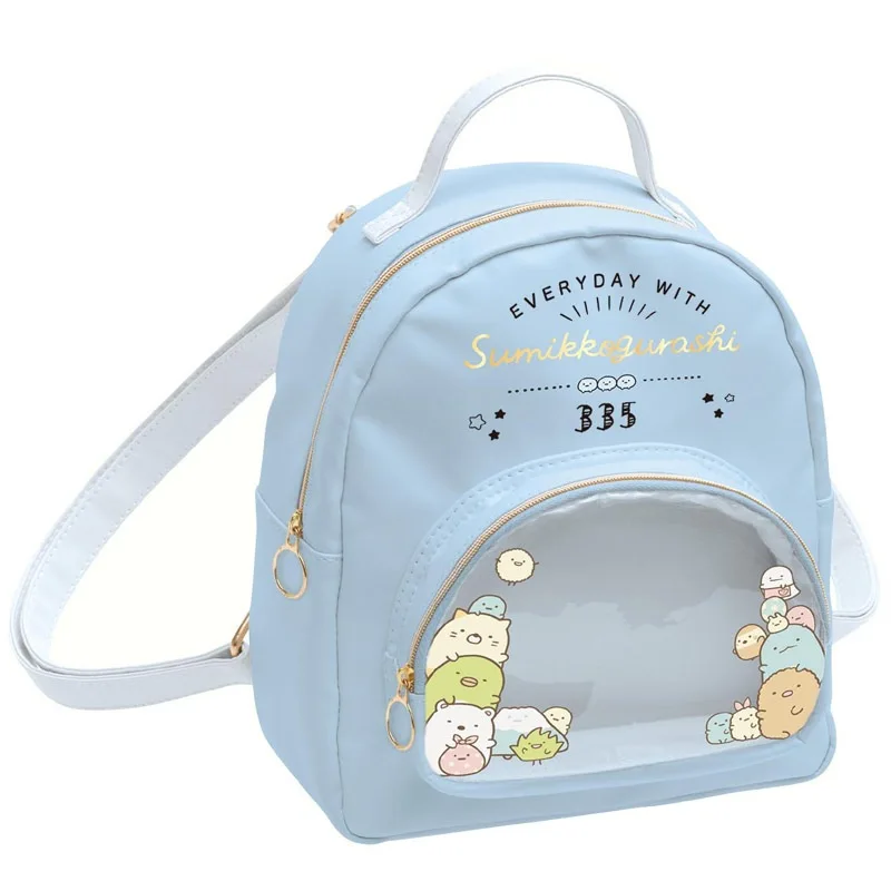 

Cute Sumikko Gurashi Mini Backpack Transparent Kawaii Bags for Women Girls Blue Leather Cartoon Anime Small Backpacks Back Pack