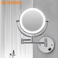 Wall Mounted Lighted Makeup Vanity Mirror 8 Inch 1X/10X Magnifying Bathroom Mirror Quality Chrome Folding LED Bathroom Mirrors