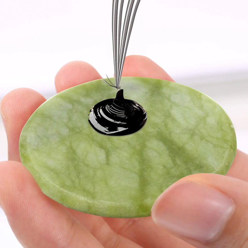 

New False Lashes Round Jade Stone Eyelash Extension Glue Adhesive Pallet Pad Holder Eyelashes Extensions Glue Makeup Accessories