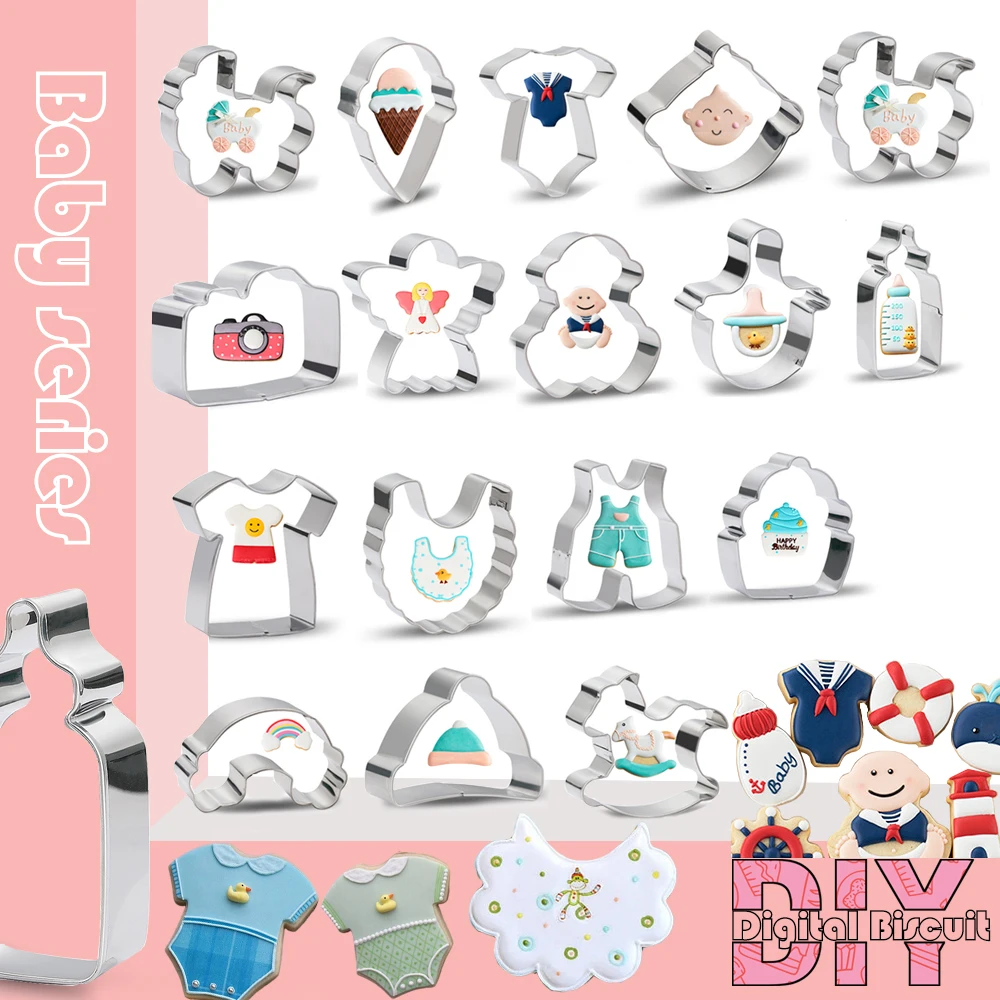 

16PCS Baby Bottle Shirt Suspenders Series Cookie Cutting Die Stainless Steel Styling DIY Baking Tool Cake Kitchen Biscuit Mold