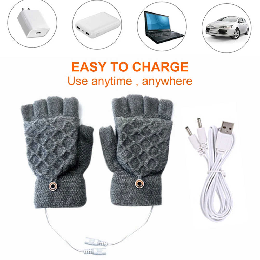 

USB Electric Heating Gloves Portable Windproof Soft Wearable Winter Mittens Constant Temperature for Skiing Riding Hiking