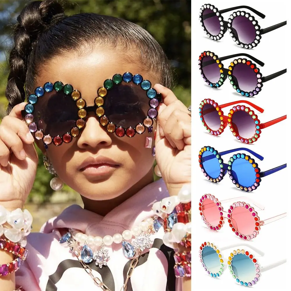 

Colorful Crystal Round UV400 Goggles Children Sunglasses Kids Eyewear Rhinestone Sun Glasses