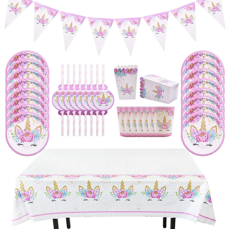 

Unicorn Party Disposable Tableware Unicorn Paper Plate Cup Napkin For Baby Shower 1st Birthday Party Decoration Wedding Favor