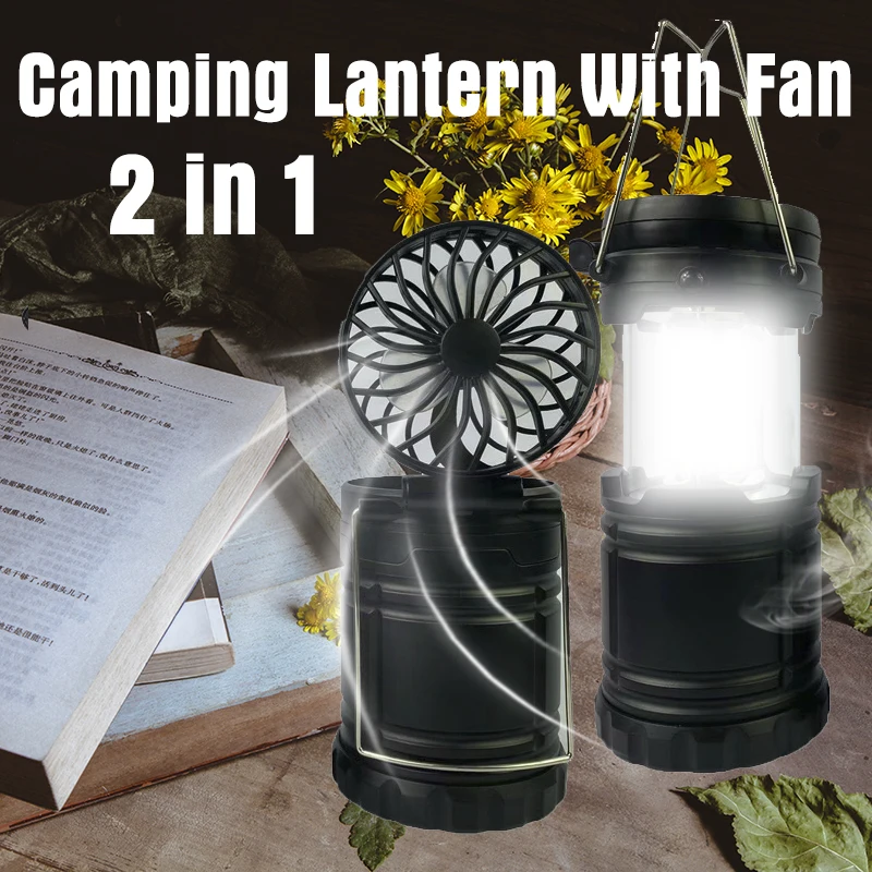 

Светодиодный фонарь для кемпинга с вентилятором, портативный складной светодиодный светильник ильник 2-в-1, украшение для дома, Рождество, д...