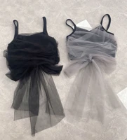 girls vest summer new 2022 fashion mesh bow patchwork black sling tops sleeveless streetwear style teenage grey vest 12 14 years