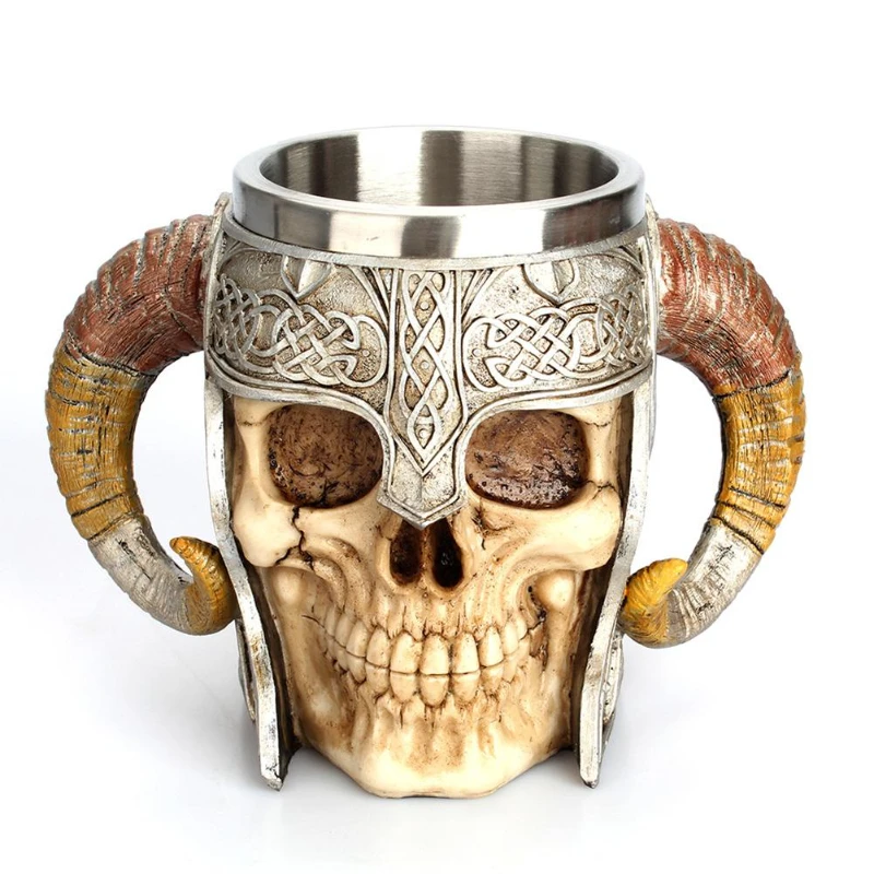 

Stainless Steel Skull Mug Viking Drinking Cup Skeleton Resin Beer Stein Tankard Coffee Mug Tea Cup Halloween Bar Drinkware Gift