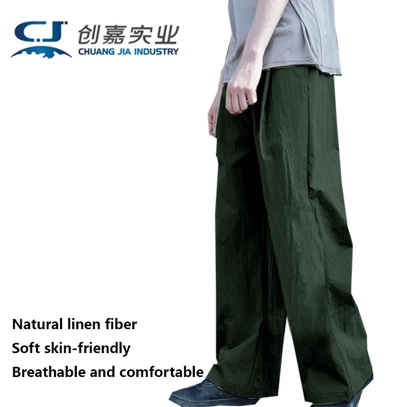 Linen Spring and Autumn Men's Wide Leg Pants Loose Fat Comfortable Breathable Casual Outside Wear Play White Pants Free Shipping