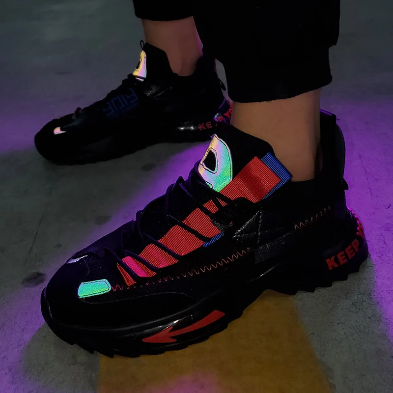 New Fashion Men Reflective Running Shoes Cushioning Trainers Sports Shoe for Man Breathable Chunky Sneakers