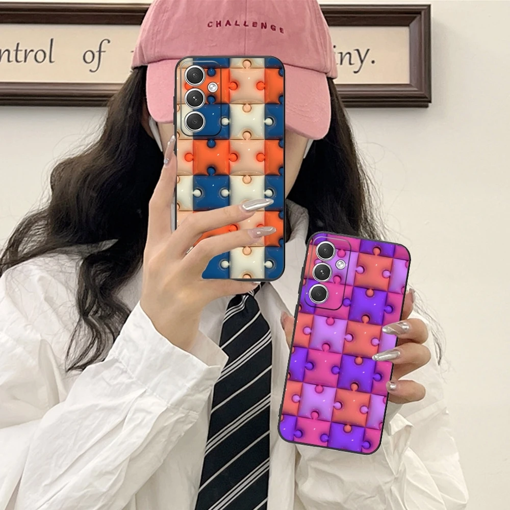 Puzzle Fashion Pretty Mobile Cell Phone Case for Samsung Galaxy S24 S23 S22 S21 S20 S10 S9 Plus FE Ultra Lite Black Cover Shell